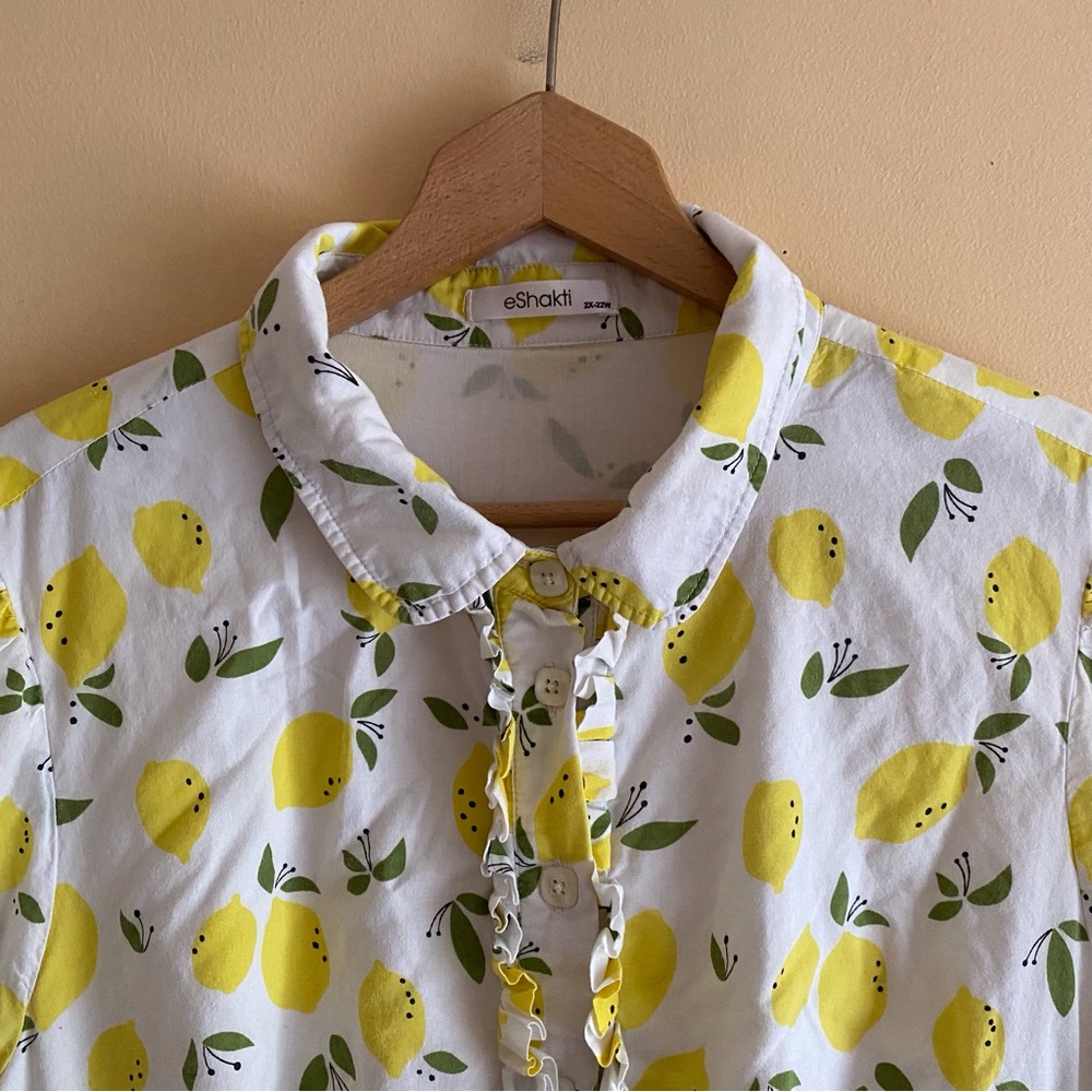 eShakti Lemon Print Dress Woman 2X Pockets Button Front Fit & Flare Cottagecore - Picture 5 of 12